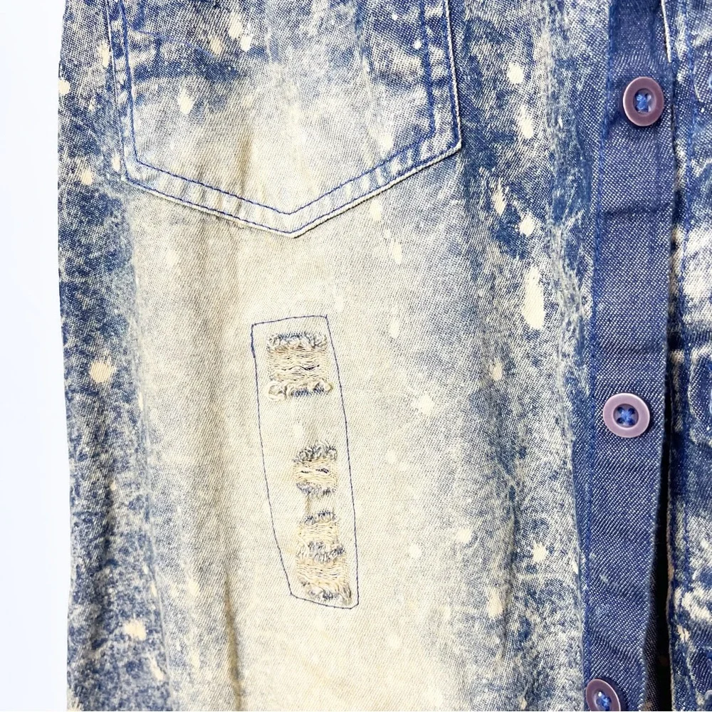 Distressed Plus Size 100% Cotton Denim Shirt Size 2XL - Picture 6 of 12